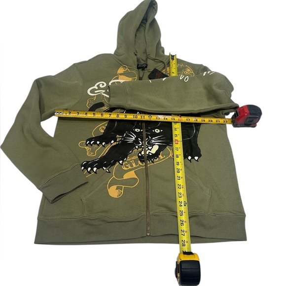 Ed Hardy Men’s Full Zip Fleece Green Black Panther Hoodie Size L NWT - Picture 2 of 5